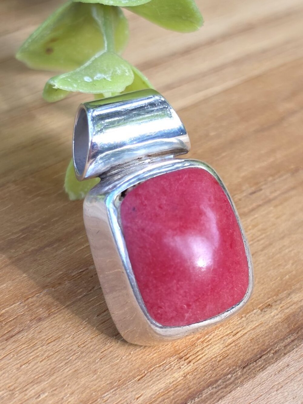 925 Sterling Silver Deep Red Stone Cabochon Pendant